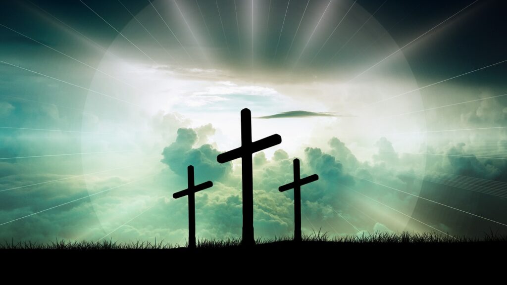 crosses, nature, clouds, faith, christ, god, jesus, sun, light, sky, crucifixion, resurrection, bible, christianity, church, easter, religion